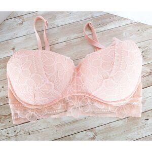 Pink by VS Size M(D-DD) Medallion Lace Bralette Victoria’s Secret Pushup Floral
